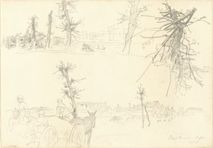 Żołnierze w zdewastowanym krajobrazie [recto] autorstwa John Singer Sargent