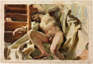Studium męskiego aktu w pozycji leżącej autorstwa John Singer Sargent