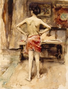 Model, 1876 (wc nad grafitowym ołówkiem na tkanym papierze) autorstwa John Singer Sargent