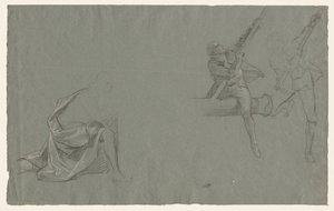 Studium draperii, Dwie postacie ciągnące za słup, 1785-86. autorstwa John Singleton Copley