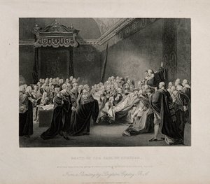 Śmierć Williama Pitta, lorda Chathama, w Izbie Wyższej Pałacu Westminsterskiego, 1778 r. Rycina według obrazu J. Copleya, 1779 r. autorstwa John Singleton Copley
