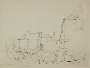 Domy i kamienny mur, Newlyn autorstwa John Skinner Prout