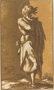 Męski święty stojący z założonymi rękami, zwrócony w prawo autorstwa John Skippe after Parmigianino