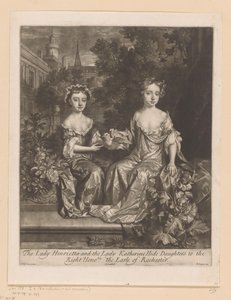 Portret van Henrietty i Katherine Hyde spotkał een duif Lady Henrietta i Lady Katherine ukrywają córki hrabia Rochester (tytuł na obiekcie) autorstwa John Smith