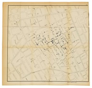 Mapa z „O sposobie porozumiewania się cholery”, 1855 autorstwa John Snow