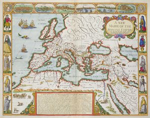 Nowa mapa Imperium Rzymskiego, z „Perspektywy najsłynniejszych części świata”, wyd. Bassett und Chiswell, 1676 (ręcznie barwiony grawer na tabliczkach)