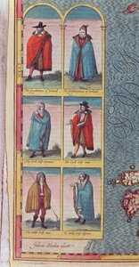 Irlandzkie „Typy”, detal z Królestwa Irlandii, ryty przez Jodocusa Hondiusa (1563-1612), z „Teatru Imperium Wielkiej Brytanii”, wyd. autorstwa Johna Sudbury i George