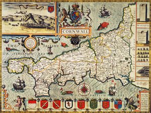 Mapa Kornwalii z „Teatru Imperium Wielkiej Brytanii”, wyd. w Londynie autorstwa George