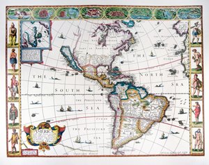 Mapa półkuli zachodniej w 1626 roku (kolor lito) autorstwa John Speed