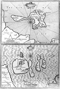 Mapy Holy Island i Farne Island, Northumberland, z "The Theatre of the Empire of Great Britaine" Johna Speeda, 1676 r.