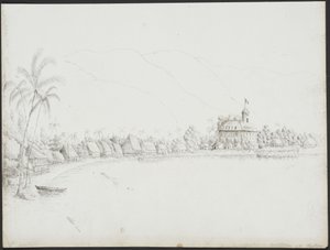 Widok Papeete z portu, listopad 1845 autorstwa John Speer