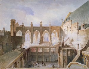 Widok zniszczenia kaplicy św Szczepana, Pałac Westminsterski, Londyn, 1834