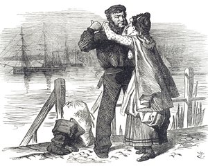 Żeglarz w hołdzie Samuelowi Plimsollowi (1824-1898), angielskiemu politykowi i reformatorowi społecznemu, za pracę, jaką wykonał jako poseł do Derby przy wprowadzaniu przepisów regulujących załadunek i zdolność żeglugową statków handlowych autorstwa John Tenniel