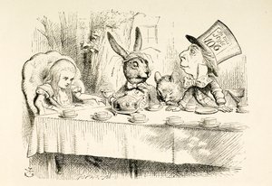 Alicja na herbacie Szalonego Kapelusznika. autorstwa John Tenniel