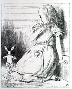 Alice et le rabbit – w „Przygodach Alicji w Krainie Czarów i przez lustro” Lewisa Carrolla, il. John Tenniel (1820-1914) autorstwa John Tenniel