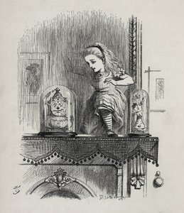 Alicja przemierzająca lustro - W „”Przygodach Alicji w Krainie Czarów i przez lustro”” Lewisa Carrolla, ilustracja Johna Tenniela (1820-1914) autorstwa John Tenniel