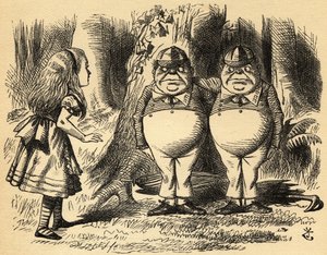 Alicja z Tweedledum i Tweedledee. Ilustracja autorstwa Sir Johna Tenniela autorstwa John Tenniel