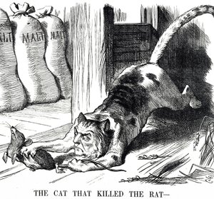 Karykatura komentująca zniesienie podatku słodowego w 1880 r. autorstwa John Tenniel