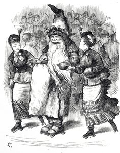 Kreskówka przedstawiająca Mikołaja na wrotkach autorstwa John Tenniel