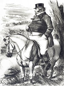Kreskówka przedstawiająca Johna Bulla oglądającego jesienne manewry autorstwa John Tenniel