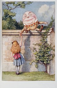Humpty Dumpty, z Przygód Alicji w krainie czarów i Przez szkiełko patrzące i co Alicja tam znalazła, Lewisa Carrolla (1832 - 98), wyd. 1911 (litografia kolorowa)