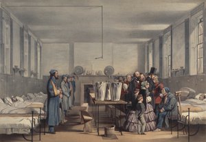 Królowa Wiktoria i książę Albert odwiedzający żołnierzy rannych w wojnie krymskiej, w Brompton Hospital, Chatham, 1855 autorstwa John Tenniel