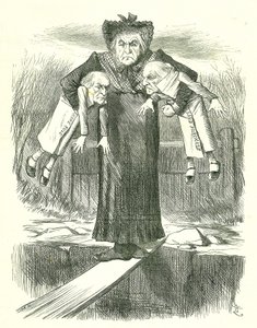 Set Down Two, and Carry One.?: Gladstone, brytyjski premier, zastanawia się, który z kontrowersyjnych irlandzkich rachunków należy wyrzucić. Karykatura Johna Tenniela z Punch, Londyn, 3 kwietnia 1886. autorstwa John Tenniel