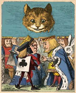 Kot z Cheshire patrzący w dół na kłótnię Czerwonego Króla i Królową, 1889 autorstwa John Tenniel