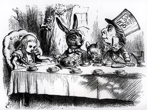 Herbatka Szalonego Kapelusznika, ilustracja z „Przygody Alicji w Krainie Czarów” Lewisa Carrolla autorstwa John Tenniel