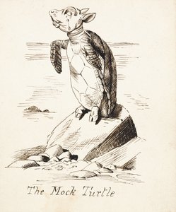 Makieta żółwia”- Makieta żółwia łkającego na skale, ok. 1865 (pióro i brązowy atrament) autorstwa John Tenniel