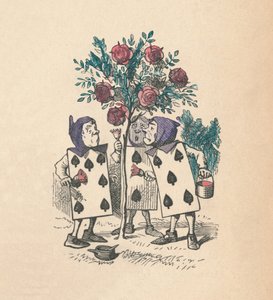 Karty do gry malujące krzaki róż, 1889 autorstwa John Tenniel