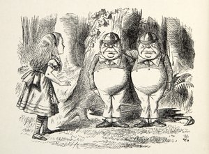 Tweedledum i Tweedledee, ilustracja z książki Po drugiej stronie lustra autorstwa Lewisa Carrolla (1832 - 98), 1872 autorstwa John Tenniel
