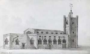 Stary kościół św Idziego, ok.1718 (rycina) autorstwa John Thomas (after) Smith