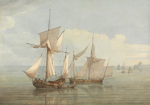 Hoy i Lugger z innymi statkami na spokojnym morzu autorstwa John Thomas Serres