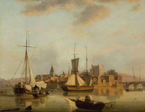 Widok Rochester z wysyłką (olej na panelu) autorstwa John Thomas Serres