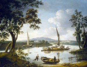 Widok na Tamizę w Shillingford (Anglia), z opactwem Dorchester na horyzoncie. Olej na płótnie autorstwa John Thomas Serres