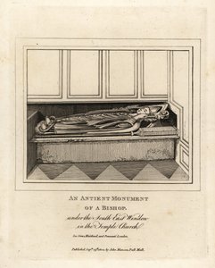 Antyczny pomnik biskupa pod południowo-wschodnim oknem XII-wiecznego kościoła Temple, Londyn autorstwa John Thomas Smith