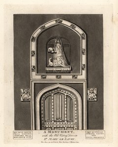 Nagrobny wizerunek Alicji, córki Szymona Stewarda, ze starymi drzwiami zakrystii w St Mary le Savoy autorstwa John Thomas Smith