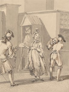 Hogarth niosący chore dziecko swego pana po polach Leicester. Miejsce na ziemi Leicester House. autorstwa John Thomas Smith