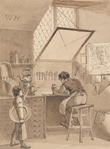 Hogarth graweruje znak anioła na afiszu swojego pana autorstwa John Thomas Smith