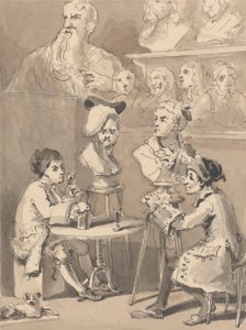 Hogarth siedzący przy Roubiliacu po jego popiersie autorstwa John Thomas Smith