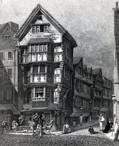 Domy stojące ostatnio na zachodnim rogu Chancery Lane, Fleet Street, opublikowane w 1812 r. autorstwa John Thomas Smith