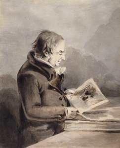 JMW Turner In The British Museum (brązowy i szary tusz rozmywa się po ołówku na białym papierze) autorstwa John Thomas Smith