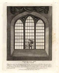 Pedlar i jego pies w witrażu kościoła w Saint Mary-at-Lambeth autorstwa John Thomas Smith