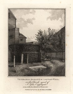 Pozostałości rzymskiego muru londyńskiego na cmentarzu św Idziego, Cripplegate autorstwa John Thomas Smith