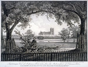 St James Park, z centrum handlowego przed Pałacem św. Jakuba, Westminster, Londyn, 1807