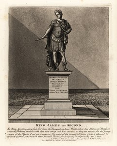 Statua króla Anglii Jakuba II w kostiumie cesarza rzymskiego, Jacobus Seundus, zaprojektowana przez Grinlina Gibbonsa, w Tajnych Ogrodach