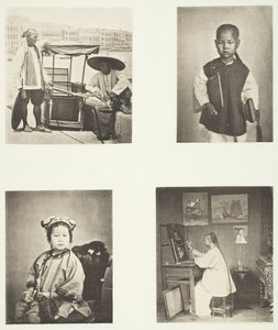 Krzesło sedan z Hongkongu, uczeń chińskiej szkoły, dziewczyna Chinka, artysta z Hongkongu, ok. 1930 r. 1868. autorstwa John Thomson