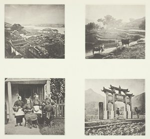 Część osady zagranicznej Foochow, Wzgórza tarasowe, Kobiety polne Foochow, Łuk Pamięci, ok. 1900 r. 1868. autorstwa John Thomson