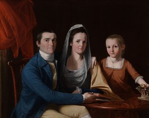 Jonathan Trumbull Jr., Eunice Backus Trumbull i Faith Trumbull, później Faith Trumbull Wadsworth (1740-1809, LL.D. 1797; 1749-1826; 1769-1846) autorstwa John Trumbull